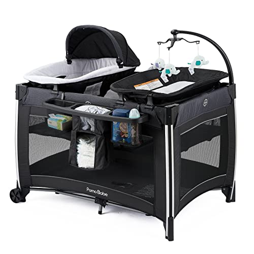 4 in 1 Portable Baby Crib with Bassinet, Mattress, Changing Table (Black) Q6865