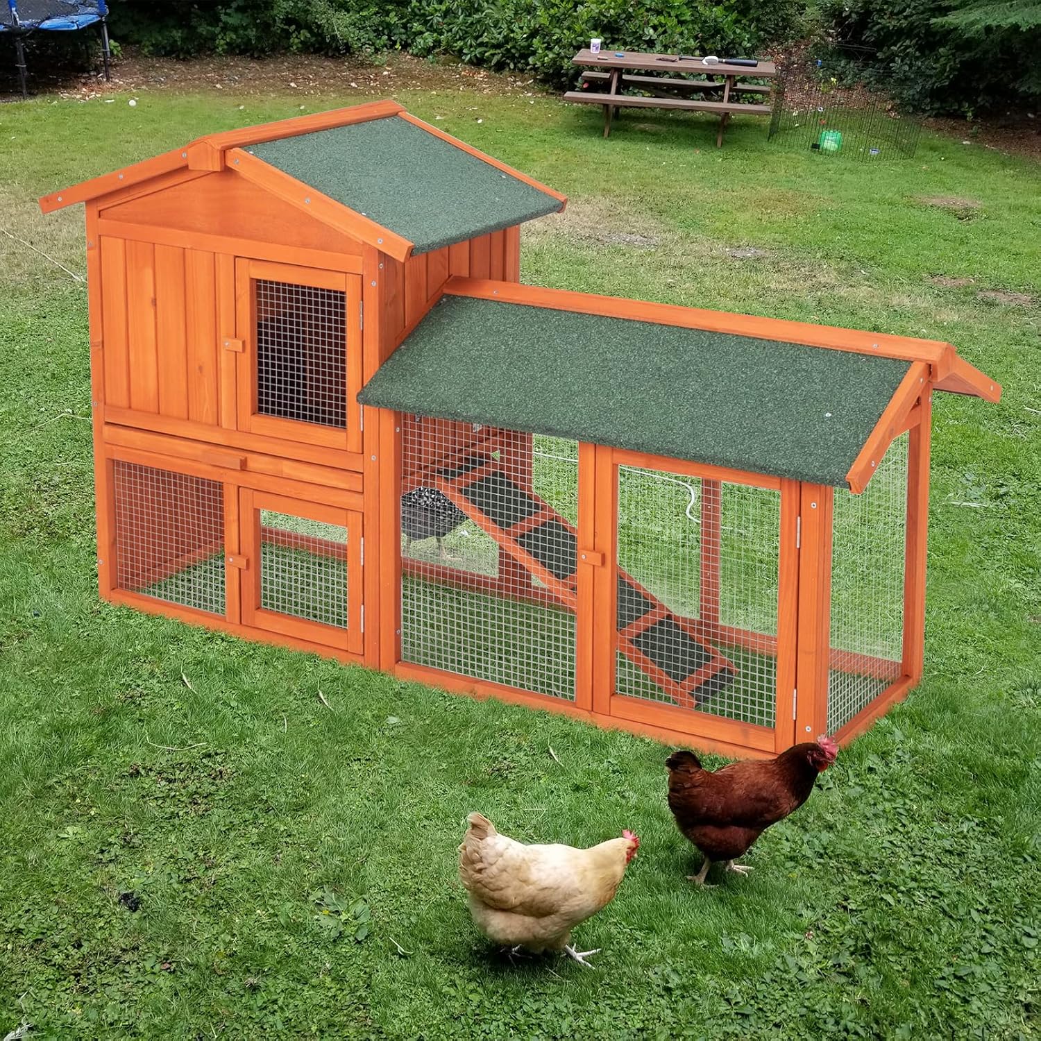61" Wooden Chicken Coop on Wheels with Waterproof Tray Z9426