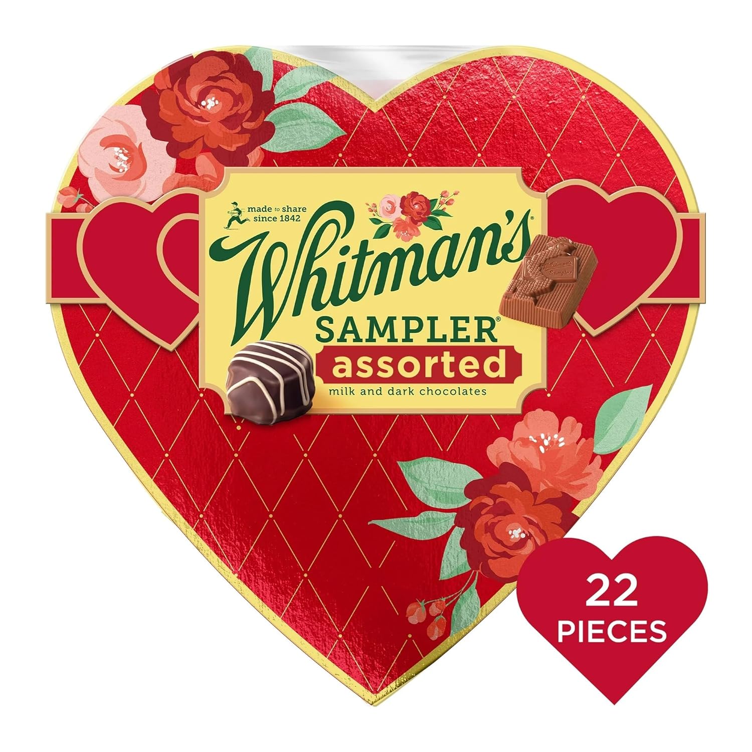 Red Floral Heart Shape Gift Box Assorted Milk & Dark Chocolate 10.3 oz. Y1271