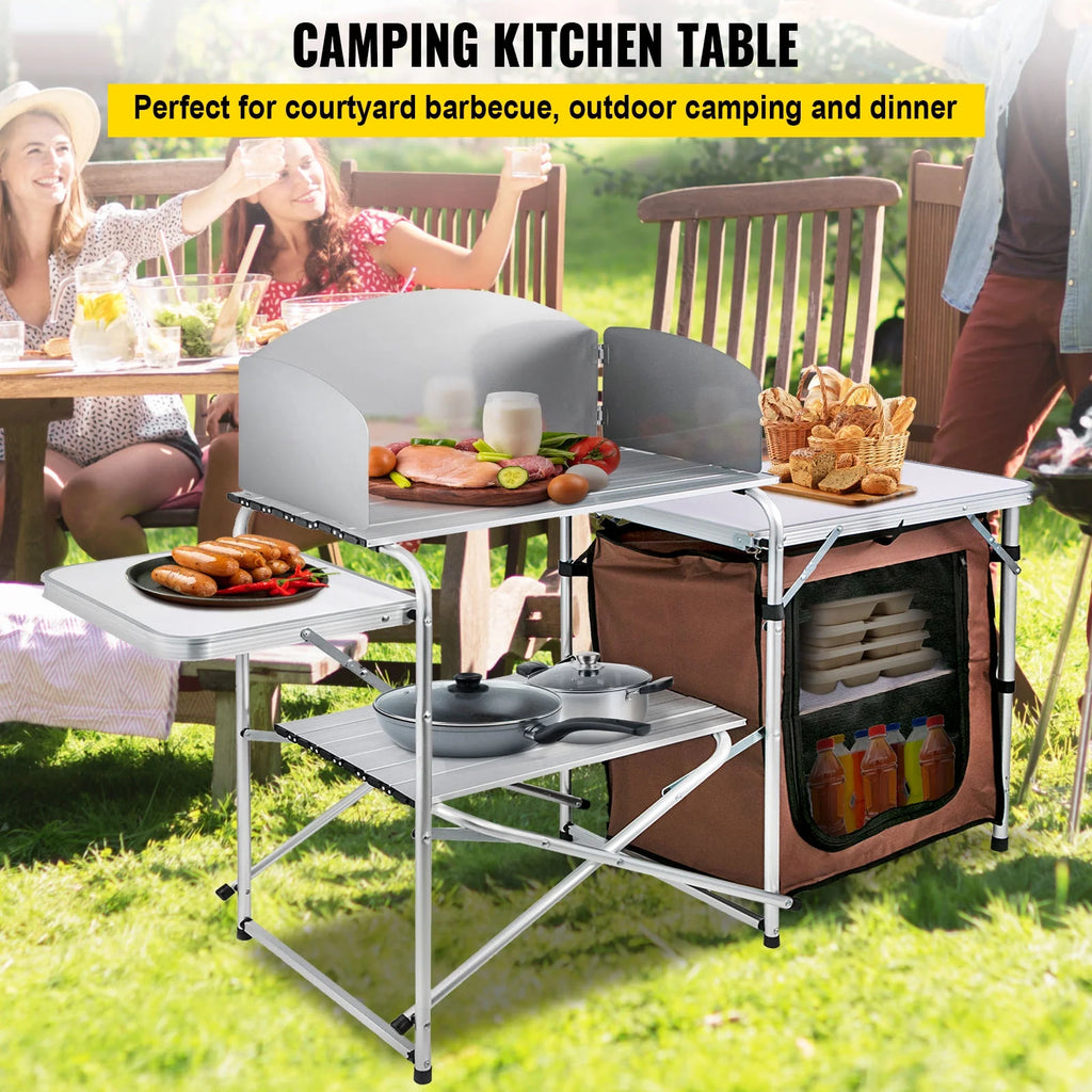 Aluminum Portable Folding Camp Cook Table with Windshield S847