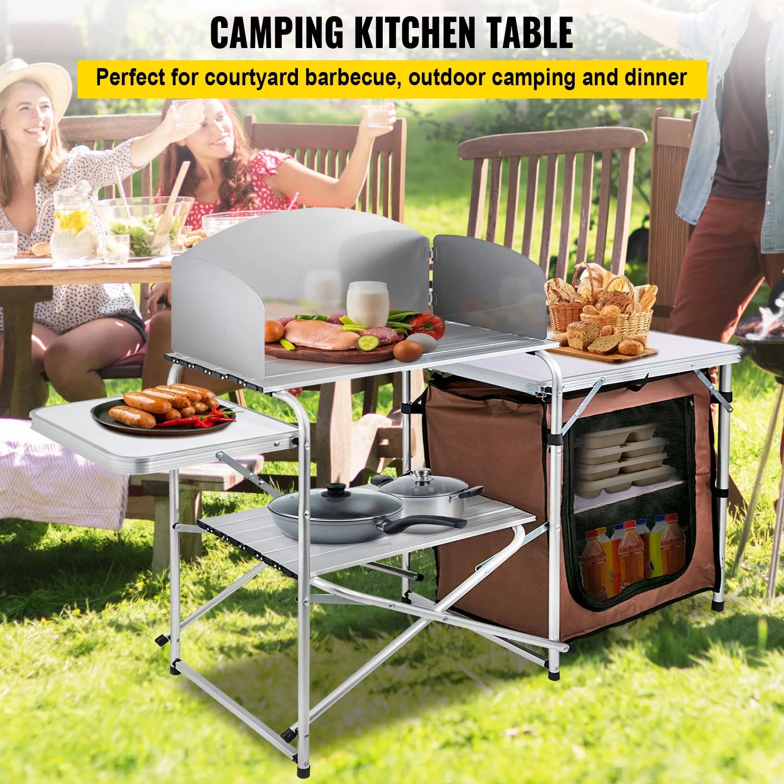 Aluminum Portable Folding Camp Cook Table with Windshield S847