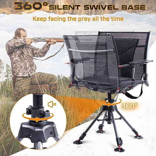 360 Degree Swivel Hunting Chair, 400 lbs Capacity, 4 Legs Height Adjustable, Padded Seat F75971