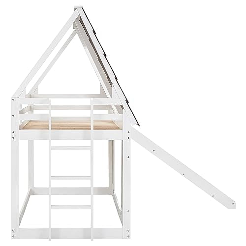 Twin-Over-Twin Wooden Bunk Bed with Storage, Gray+White P809609
