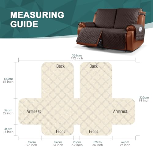 Khaki 3 Seater Recliner Sofa Cover with Elastic Straps U8194