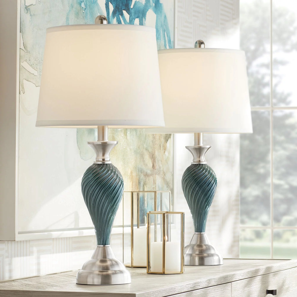 Set of 2 Green-Blue Glass Table Lamps N990672