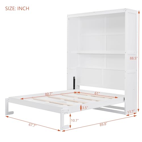 Queen Size Wood Murphy Bed with Shelves, Grey G354181