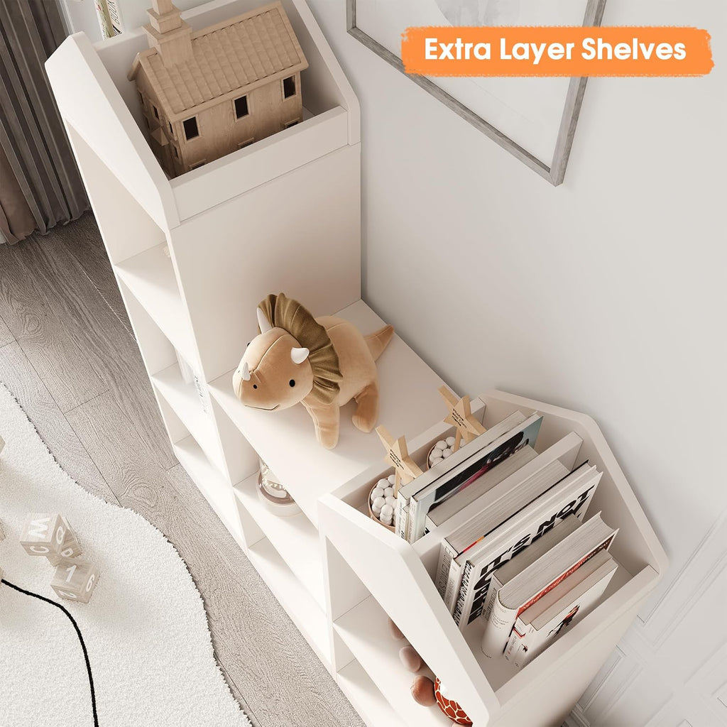 White 7-Cubby Wooden Toy Storage Organizer Bookshelf A728851