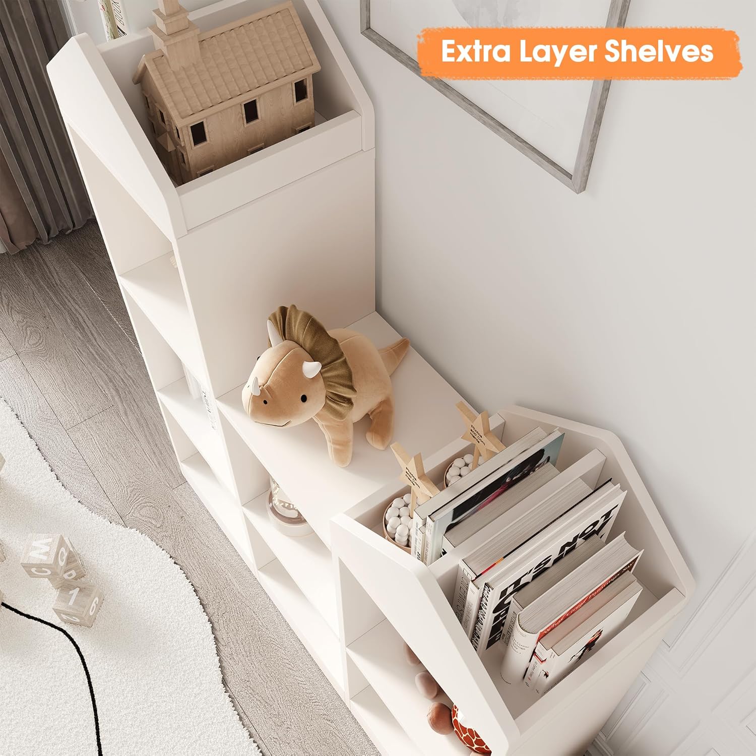 White 7-Cubby Wooden Toy Storage Organizer Bookshelf A728851