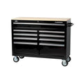 46 in. 9-Drawer Mobile Workbench with Solid Wood Top, Black I1948