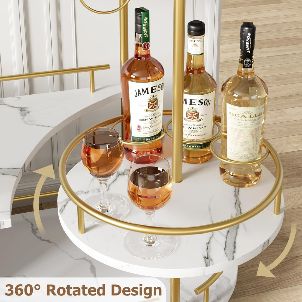 Gold 3 Tier Rotating Bar Cart with Wheels N514608