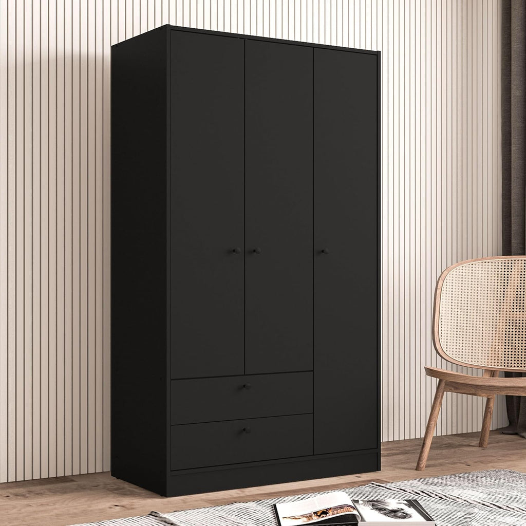 Black 3-Door 2-Drawer Wardrobe J40922