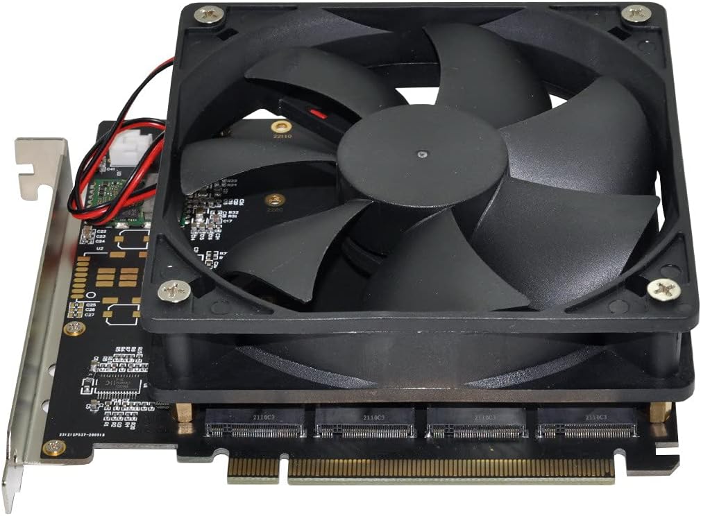 4X NVME M.2 AHCI to PCI-E Express 3.0 Gen3 X16 Raid Card with Fan E621