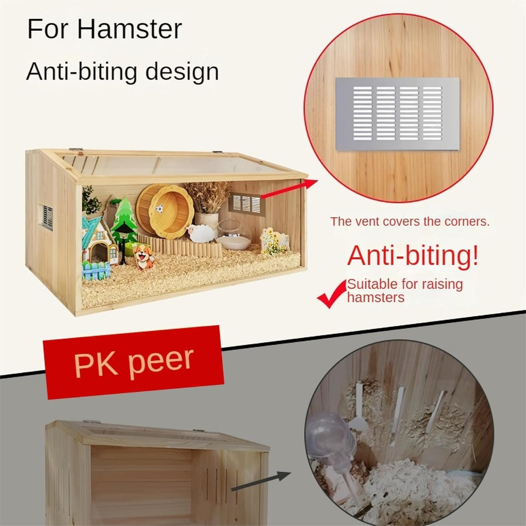 32 Inch Wooden Hamster Cage with Acrylic Sheets M525144