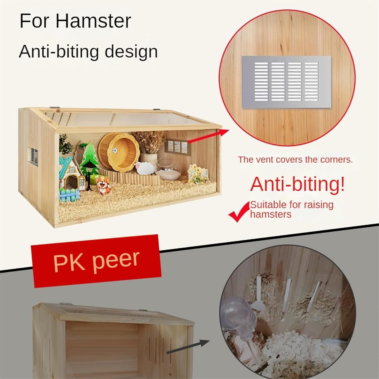 32 Inch Wooden Hamster Cage with Acrylic Sheets M525144