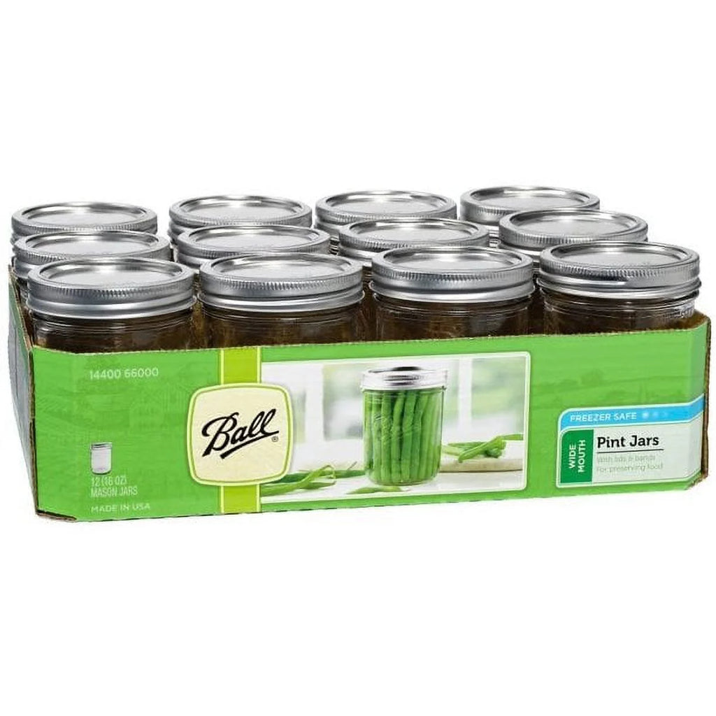 12-Count 16-Ounce Glass Mason Jar with Lids and Bands J39000