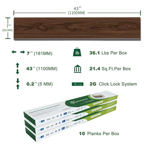 SPC Rigid Core Vinyl Flooring, Wood-Look Planks, 21.4 Sq.Feet (Hickory 10 Planks) O6412
