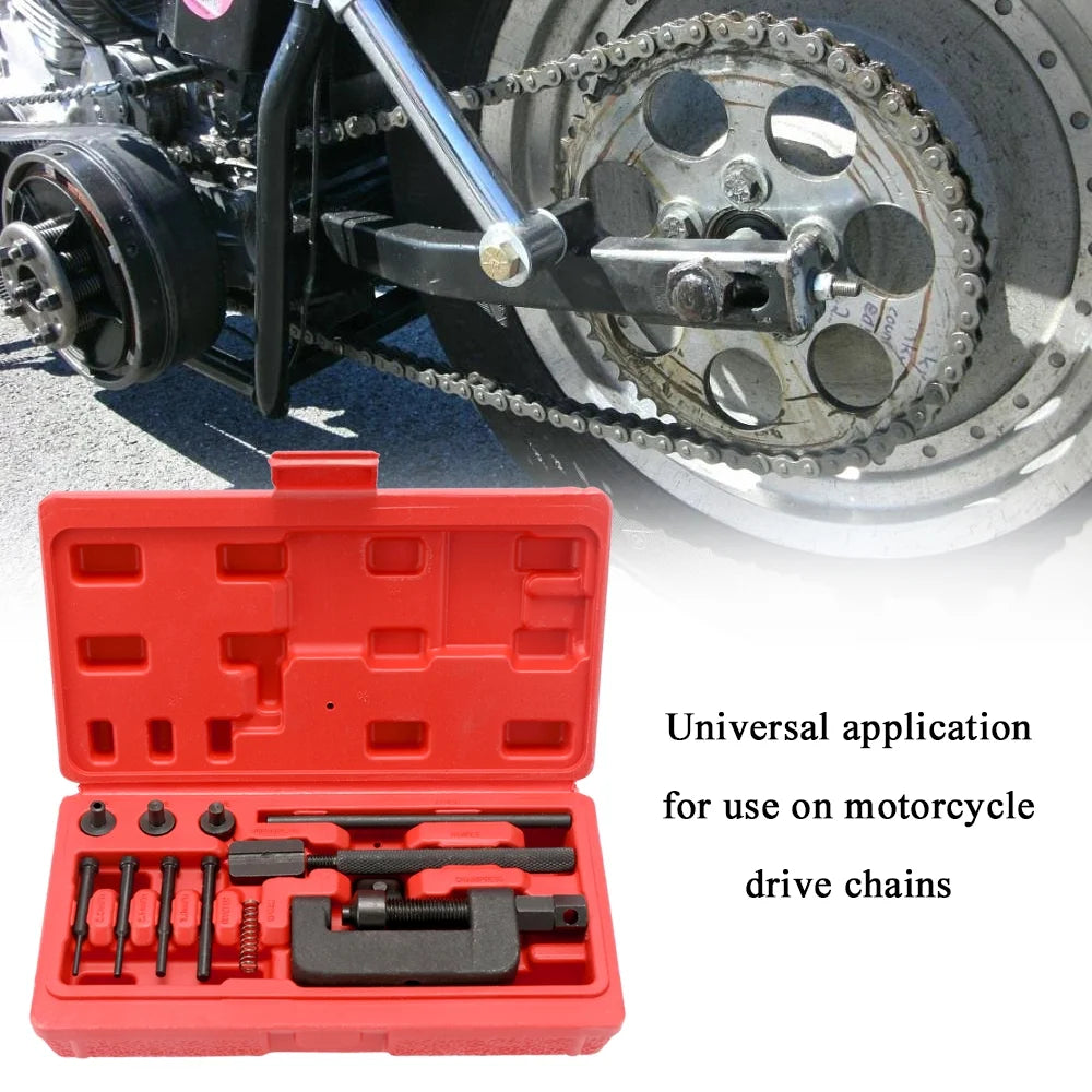 Motorcycle Chain Breaker Splitter Link Riveter Tool Set with Carry Box Y814359