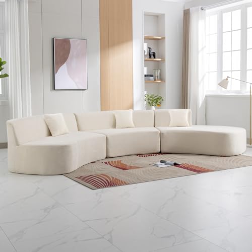 Beige Chenille Curved Sofa Sectional with Three Throw Pillows K671