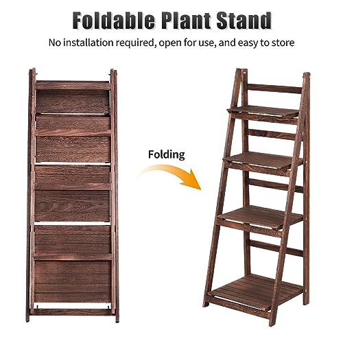 White Foldable Ladder Shelf Wood Plant Stand D35874