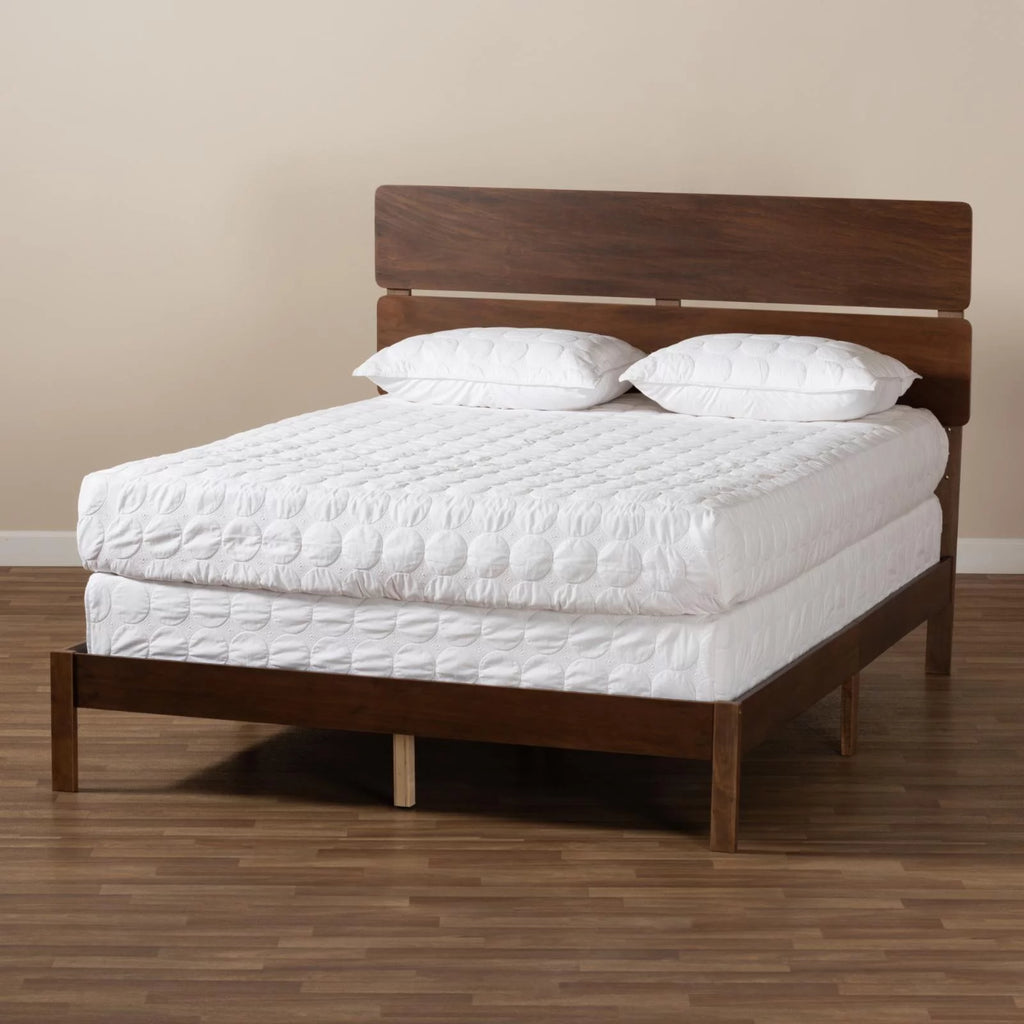 Gray and Oak Finished Wood Full Size Panel Bed P7012