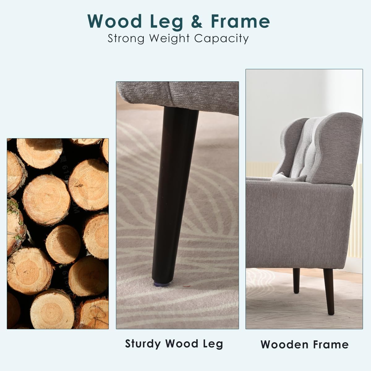 Chenille Upholstered Accent Chair with Pillow, Solid Wood Leg R35813