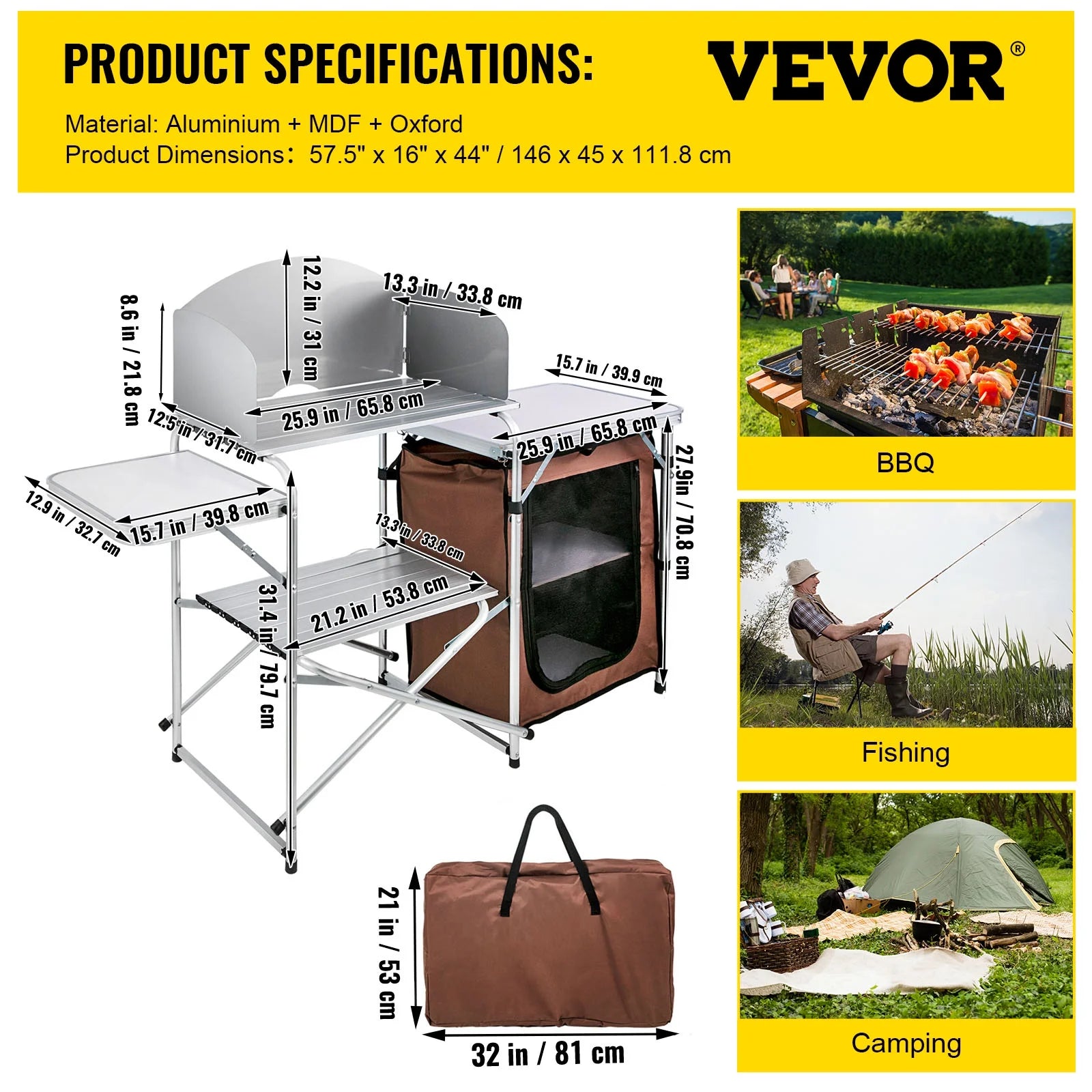 Aluminum Portable Folding Camp Cook Table with Windshield S847
