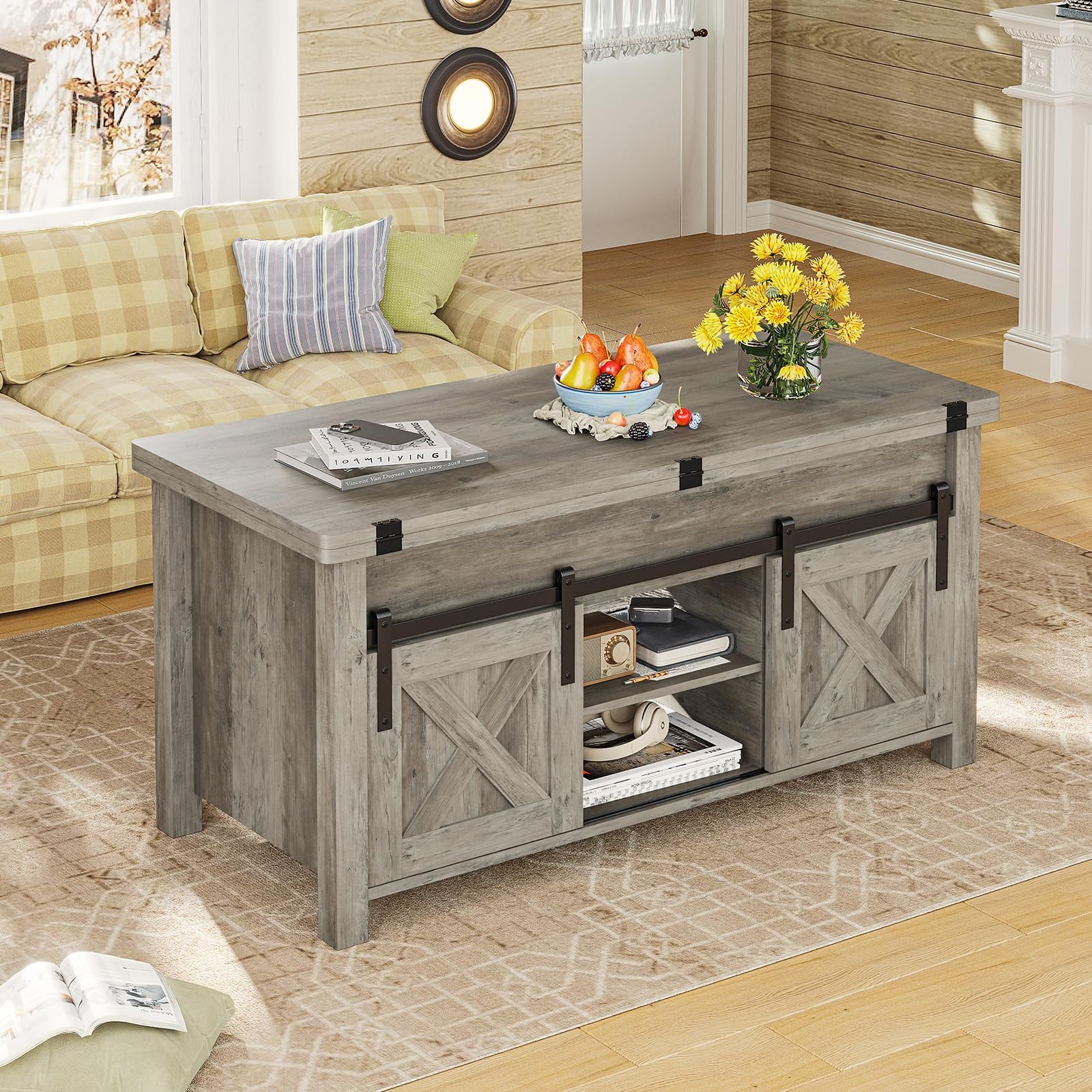 Gray Lift Top Coffee Table with Storage R9132