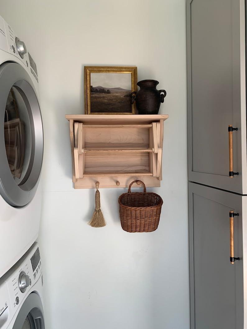 21” x 16” Collapsable Wooden Wall Mounted Drying Rack with Peg Hooks K54234