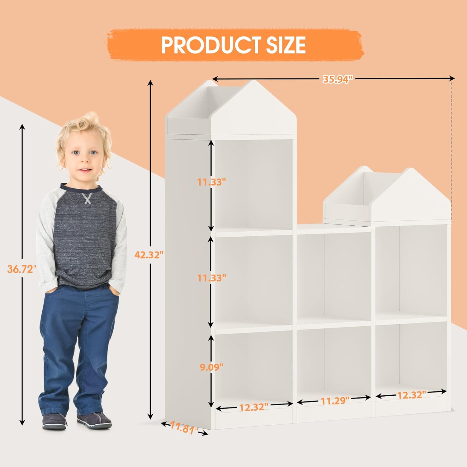 White 7-Cubby Wooden Toy Storage Organizer Bookshelf A728851