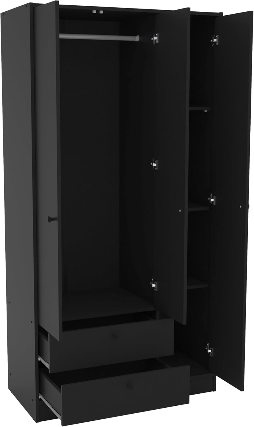 Black 3-Door 2-Drawer Wardrobe J40922