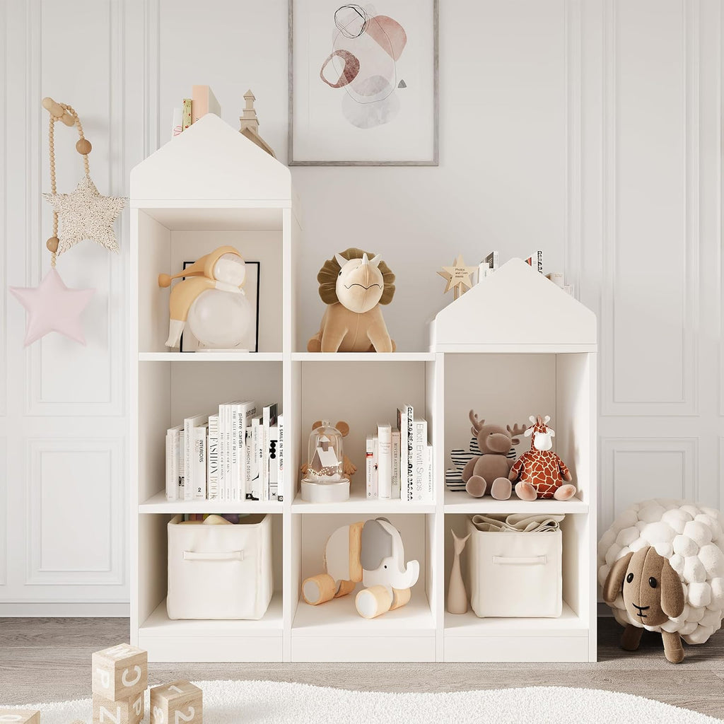 White 7-Cubby Wooden Toy Storage Organizer Bookshelf A728851