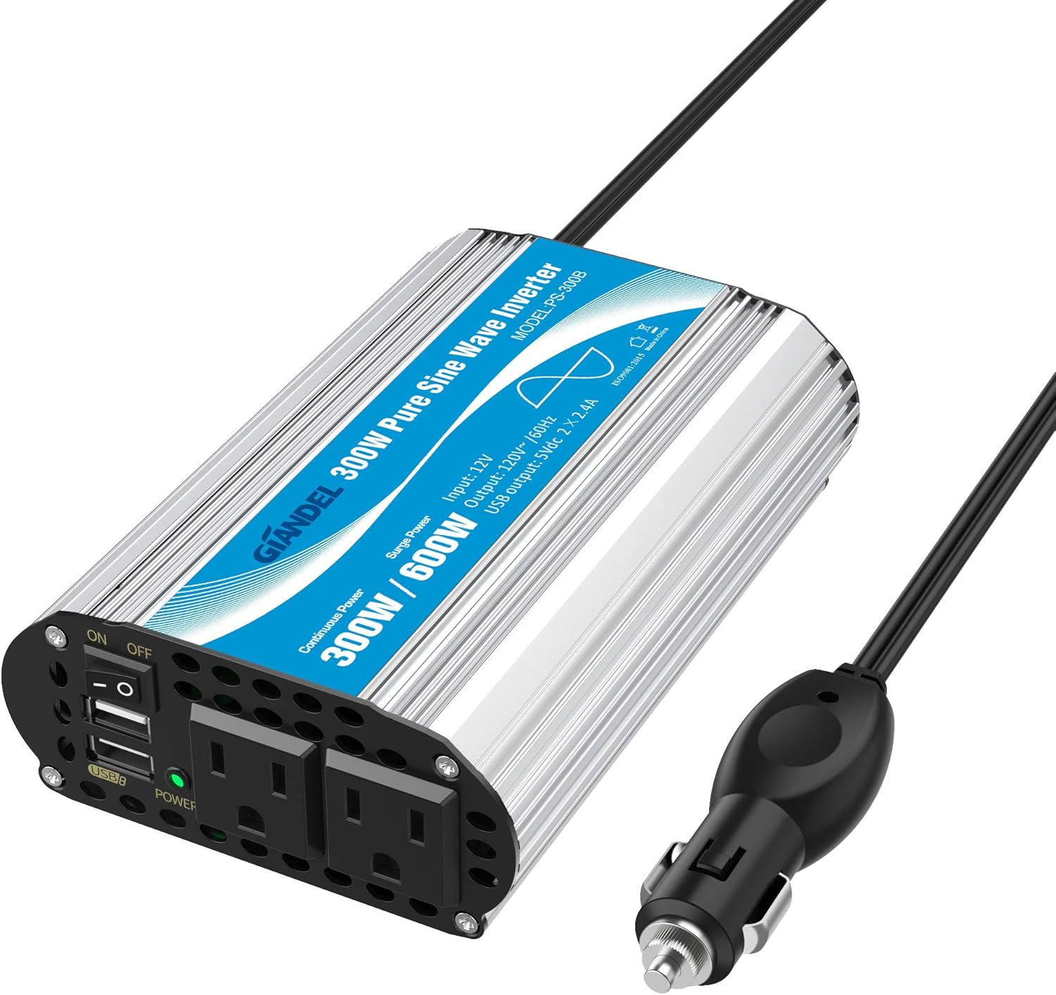 600W 12V DC to 110V 120V Pure Sine Wave Power Inverter with Remote Control Dual AC Outlets USB Port X3511