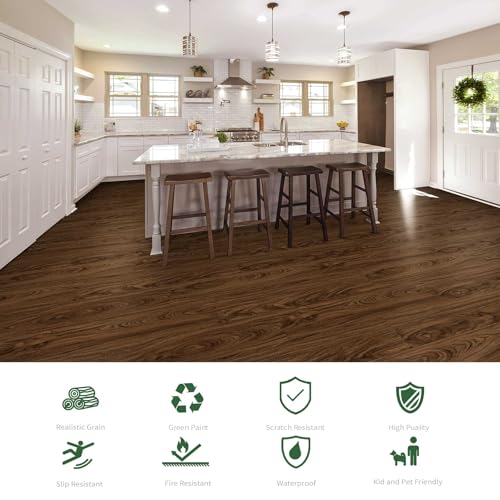 SPC Rigid Core Vinyl Flooring, Wood-Look Planks, 21.4 Sq.Feet (Hickory 10 Planks) O6412