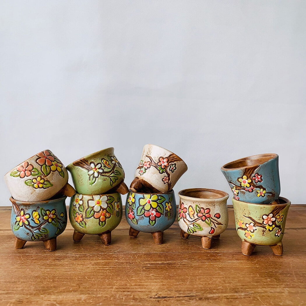 3PCS Ceramic Plant Pots with Legs M742518
