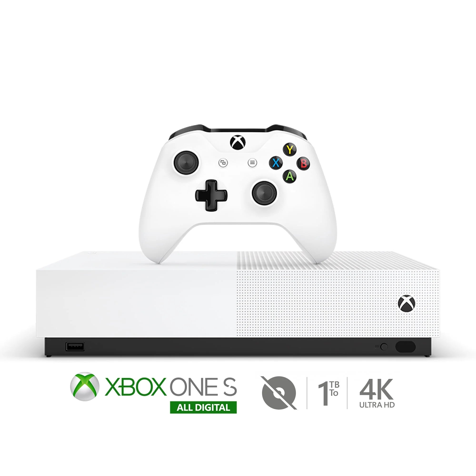 White 1TB Refurbished Xbox One S All-Digital Console with Wireless Controller E928955