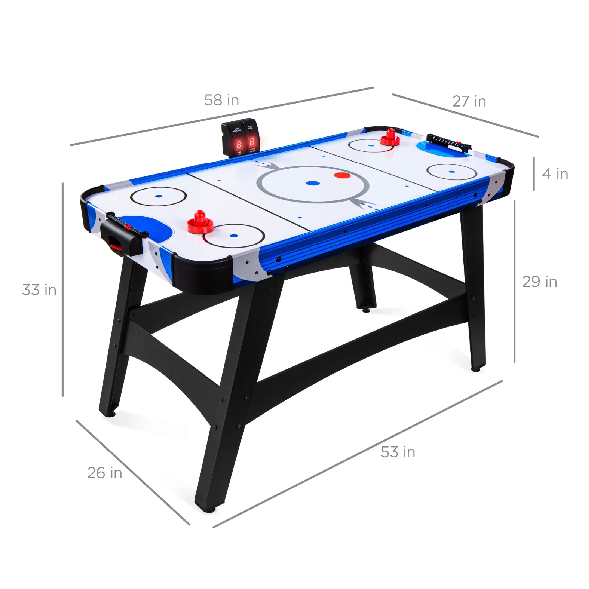 58in Mid-Size Air Hockey Table with 2 Pucks, 2 Pushers, LED Score Board, 12V Motor C6815