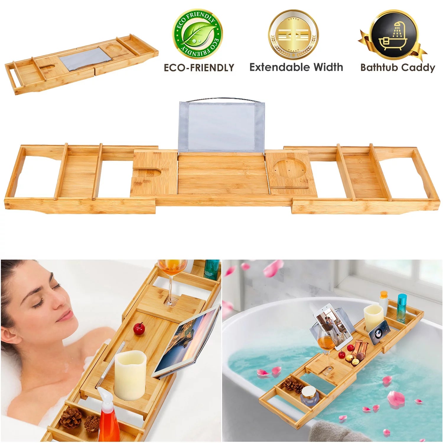 Extendable Bathtub Caddy Tray with Shelves V889