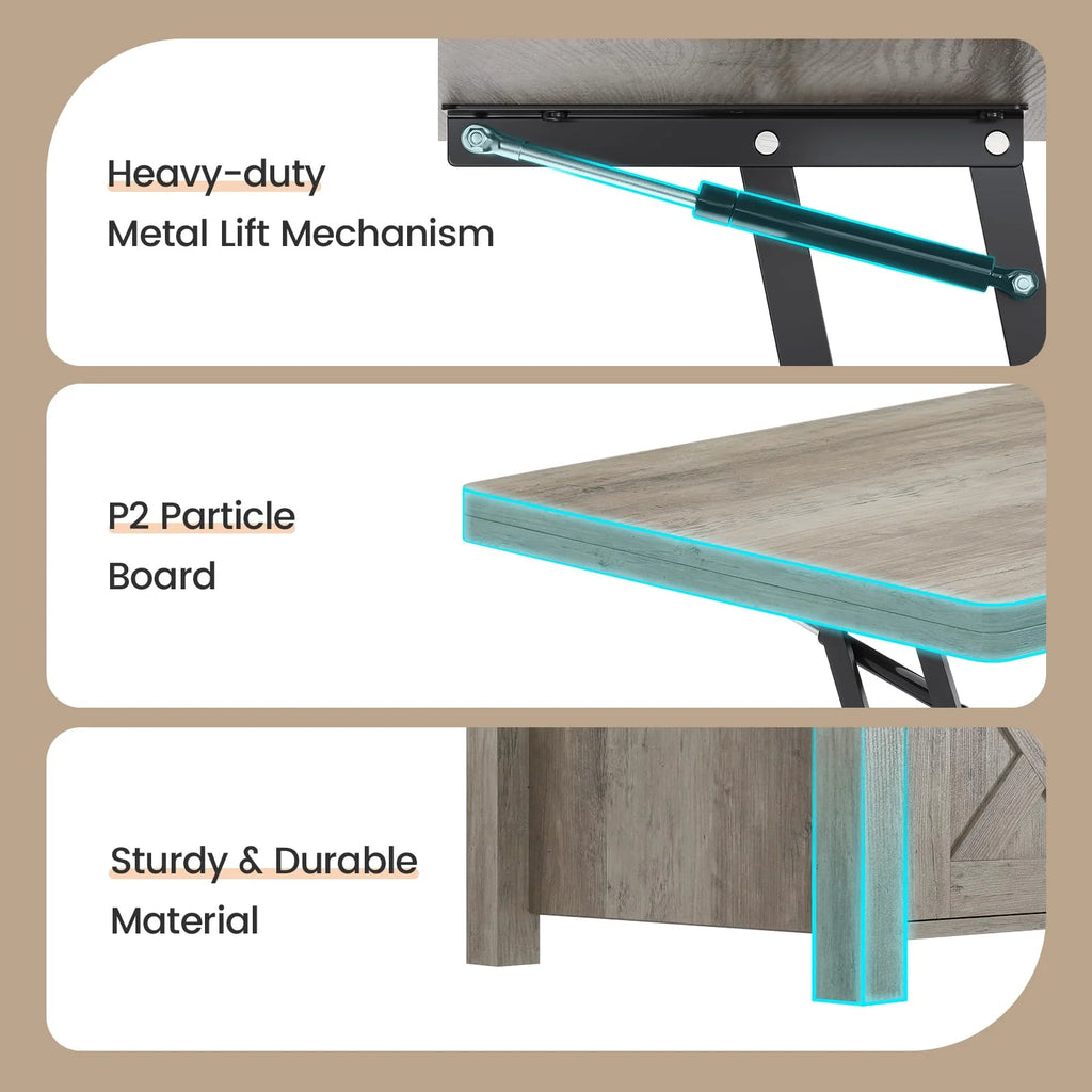 Gray Lift Top Coffee Table with Storage R9132