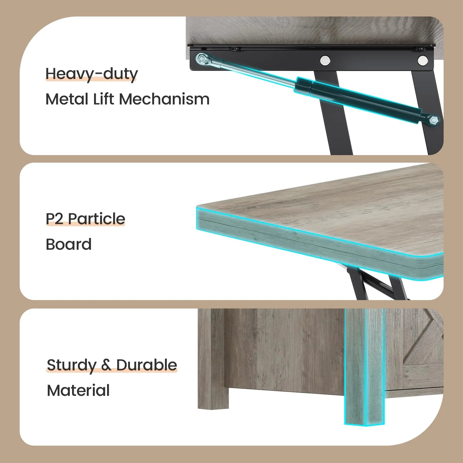 Gray Lift Top Coffee Table with Storage R9132