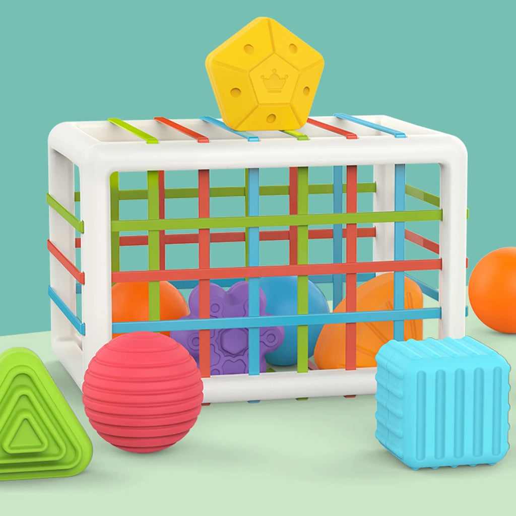 Shape Sorter Baby Toys with Storage Cube Bin & Sensory Shape Blocks Q541