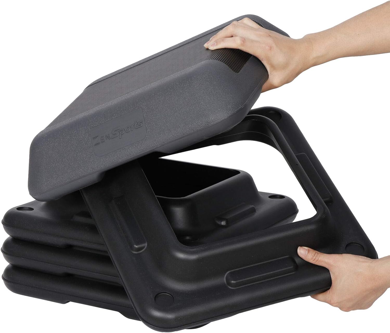 16"" x 16"" Adjustable Height Stepper Square Workout Platform with 4 Risers, Grey&Black X52151