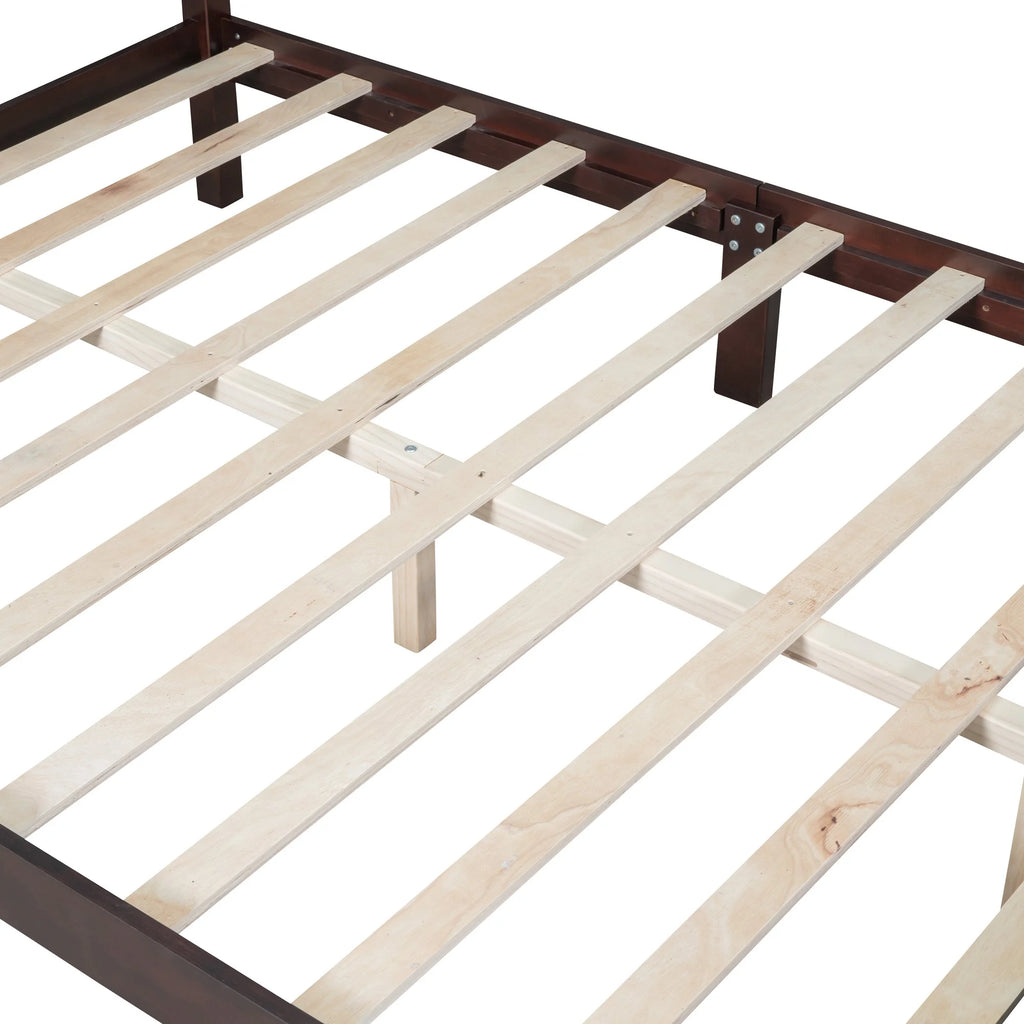 Dark Walnut Queen Size Wood Platform Bed Frame P858536
