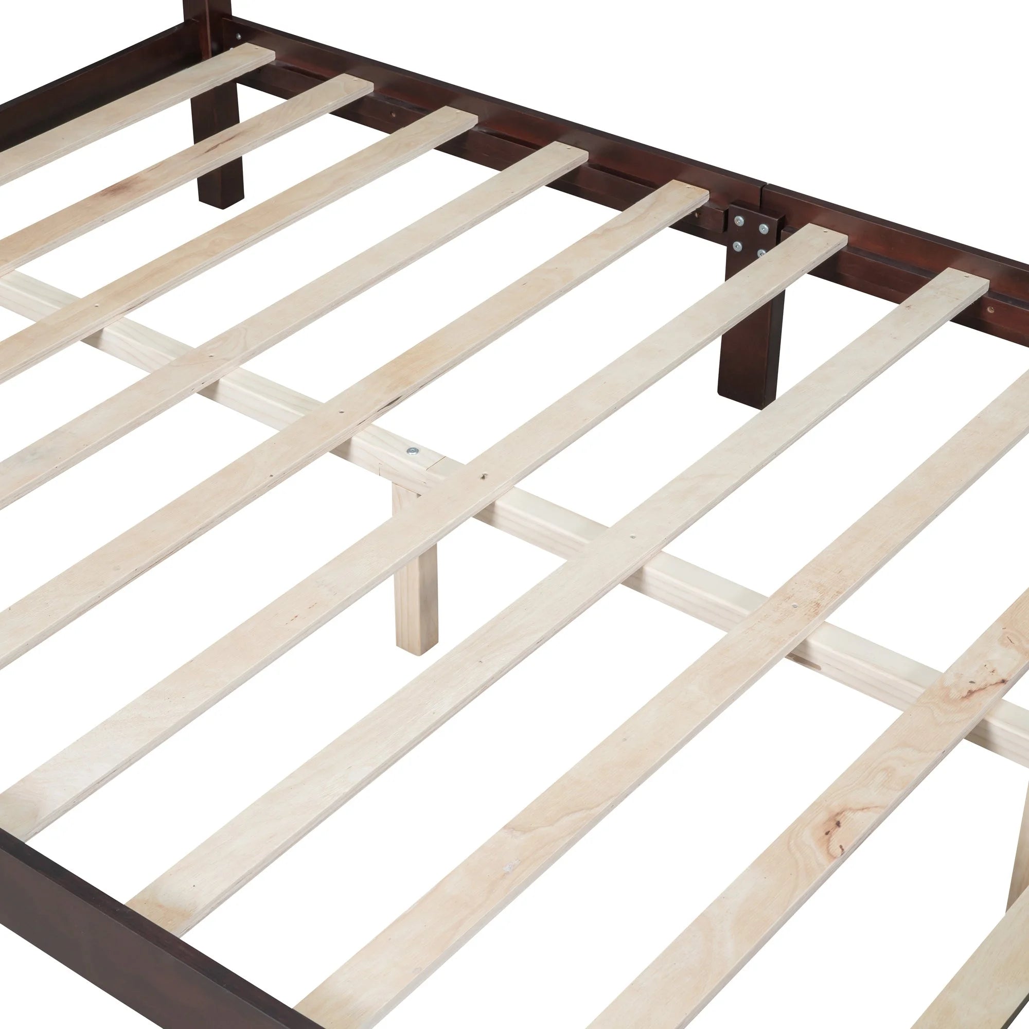 Dark Walnut Queen Size Wood Platform Bed Frame P858536