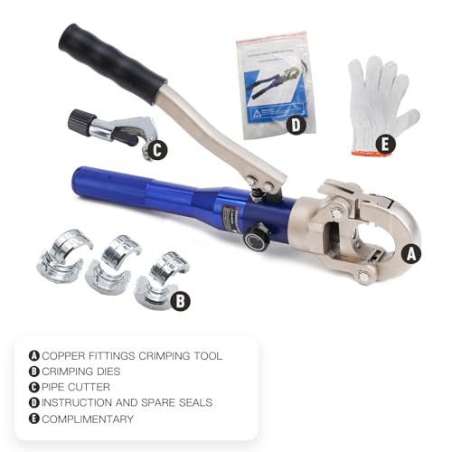 Hydraulic Copper Tube Crimping Tool with 1/2, 3/4 and 1-inch Jaw A4033
