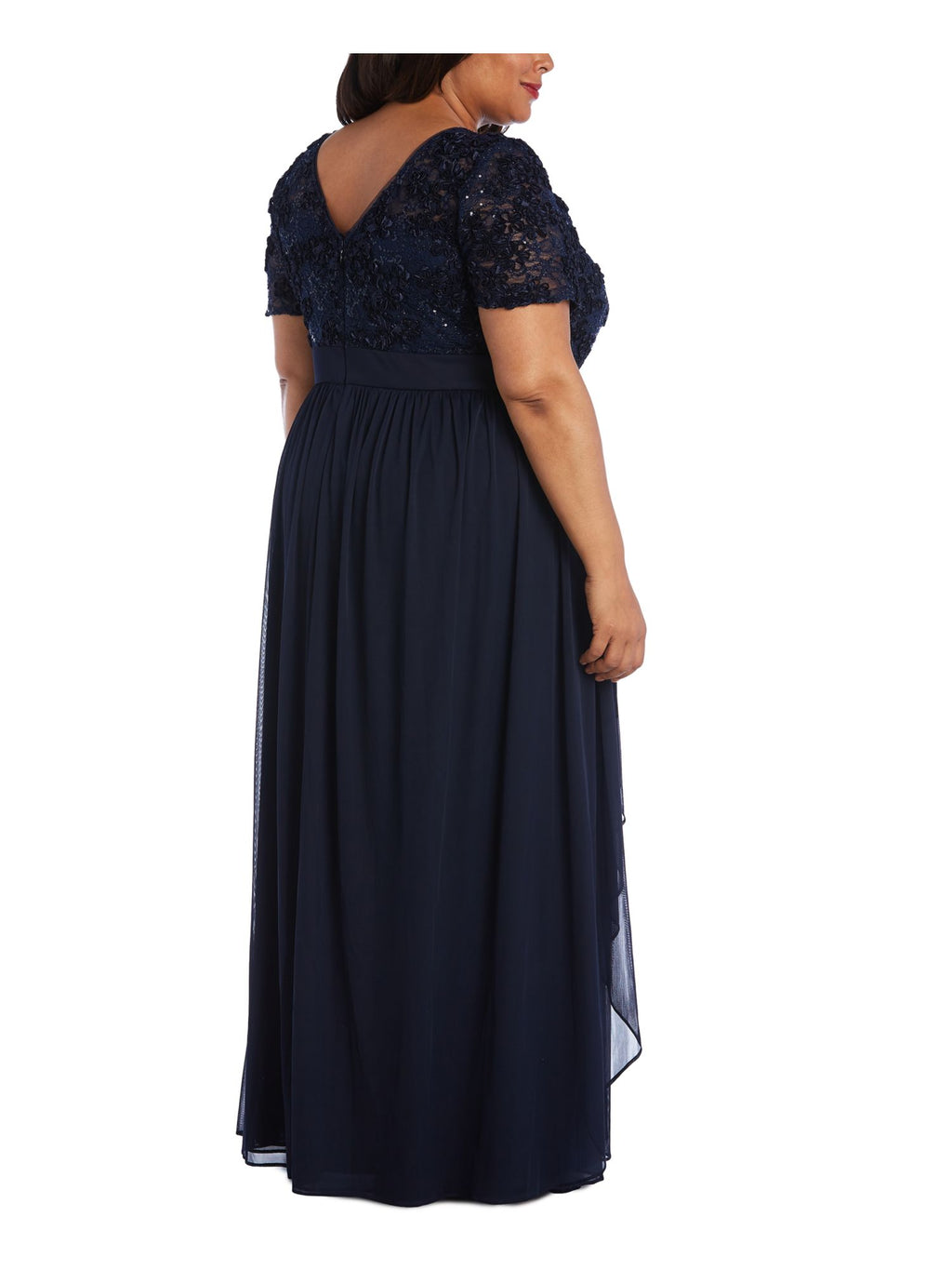 Navy Sequined Lace Short Sleeve Full-Length Evening Layered Dress Plus 20W F5686