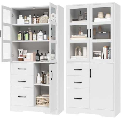 Black Tall Bookshelves with Glass Doors and 3 Drawers F901791