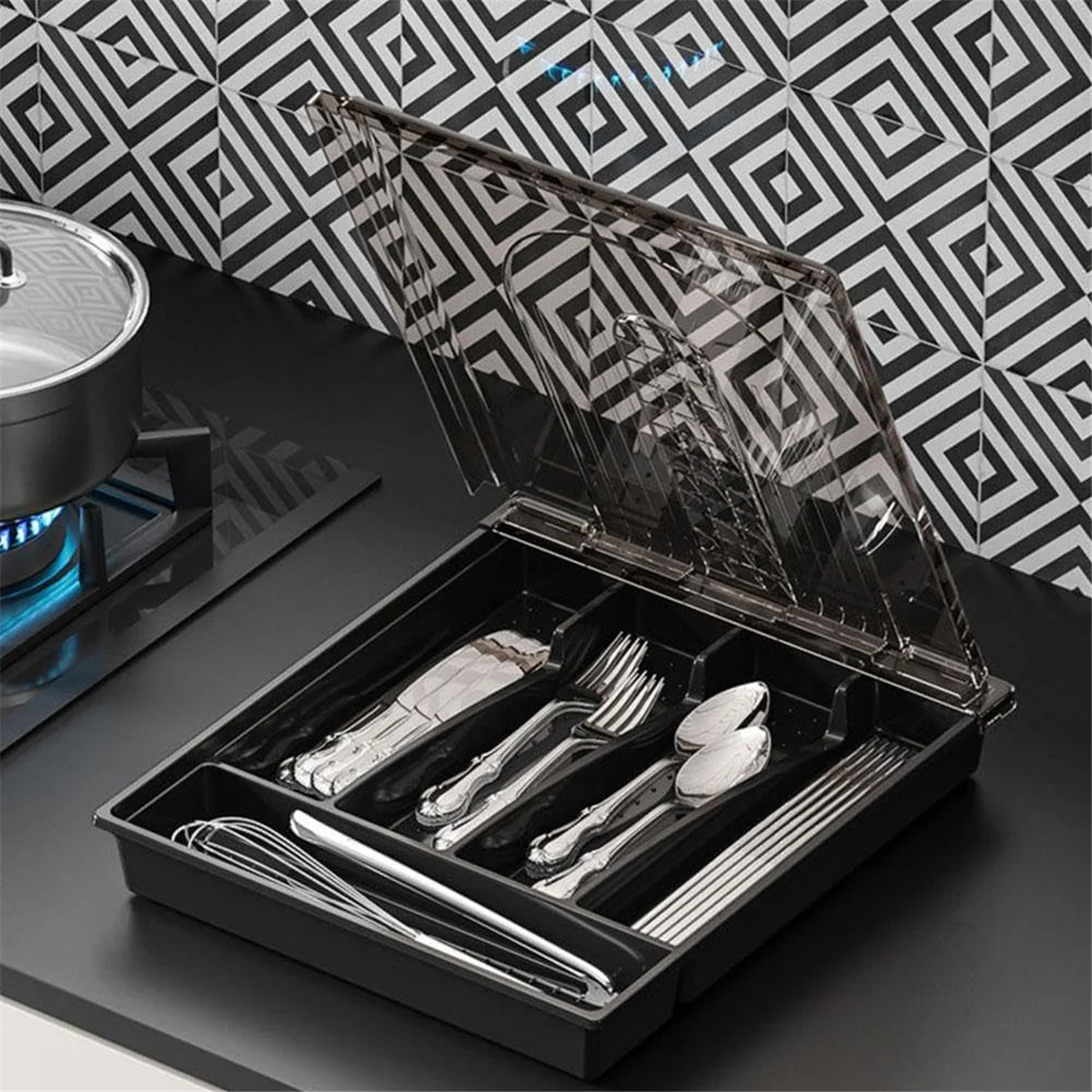 Plastic Cutlery and Flatware Storage Box with Lid O399