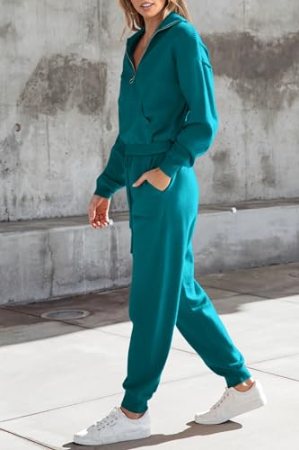 2 Piece Sweater Set Pullover Zip Up Sweatshirt Jogger Sweatpants Tracksuit B329814
