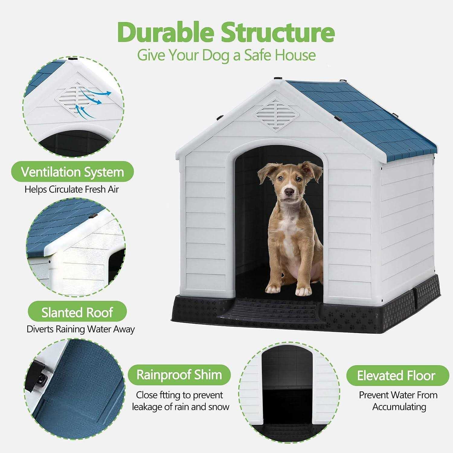 Large Waterproof Plastic Dog House with Vent and Raised Floor J8955