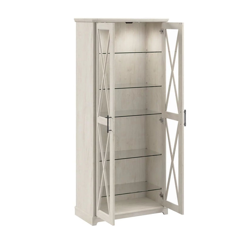Linen White Oak Curio Cabinet with Glass Doors C3972